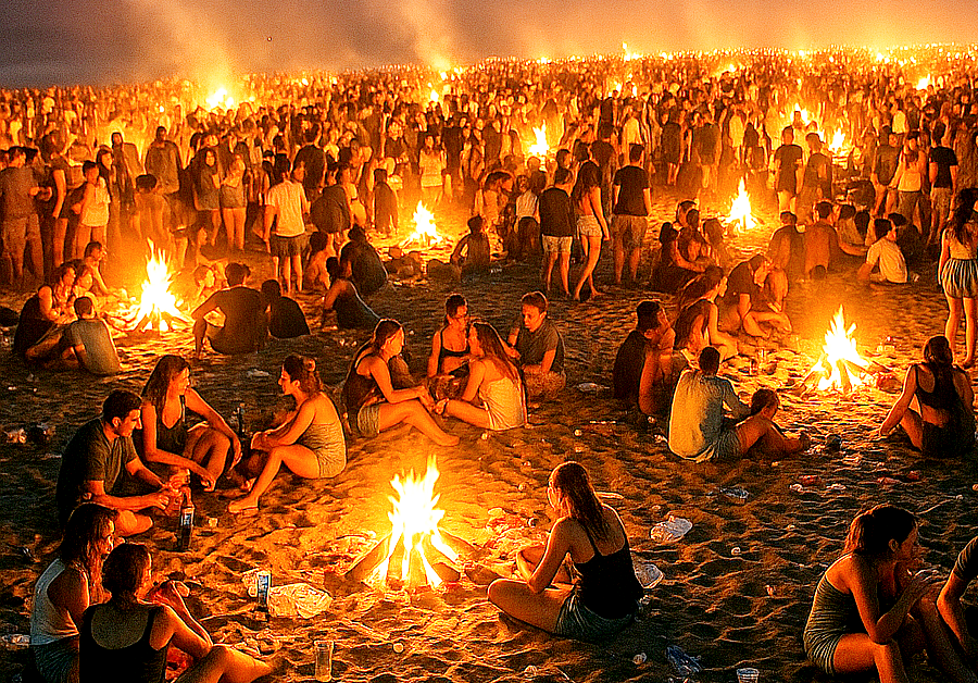 Masivní party na pláži s ohni